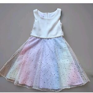 Bonnie Jean Girls Embellished Mesh Ivory Rainbow Dress Sz 6T